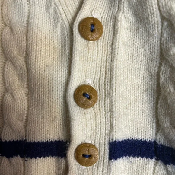 Vintage Baby boy acrylic sweater beige blue stripes Robinit May knitting co - Picture 8 of 10